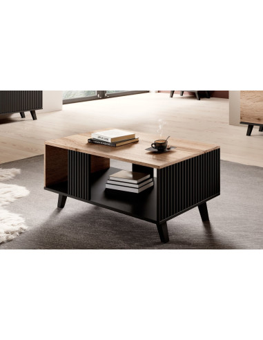 RANDOM Ława Dąb Wotan/Czarny 92x40cm - Minimalistyczna Elegancja