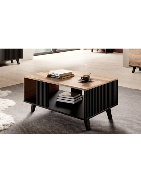 RANDOM Ława Dąb Wotan/Czarny 92x40cm - Minimalistyczna Elegancja