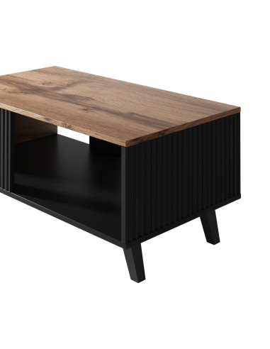 RANDOM Ława Dąb Wotan/Czarny 92x40cm - Minimalistyczna Elegancja