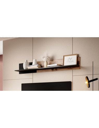 RANDOM P-1 Półka Wisząca Dąb Wotan/Czarny 150x25cm - Dekoracyjna