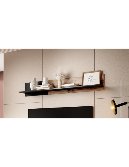 RANDOM P-1 Półka Wisząca Dąb Wotan/Czarny 150x25cm - Dekoracyjna