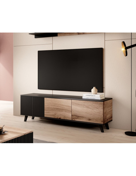 RANDOM Stolik RTV-1 Dąb Wotan/Czarny 150x47cm - Nowoczesność w Salonie