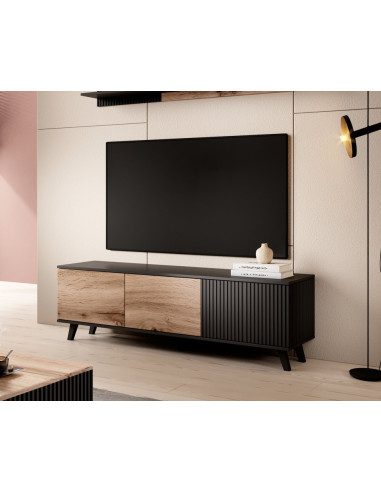 RANDOM Stolik RTV-1 Dąb Wotan/Czarny 150x47cm - Nowoczesność w Salonie