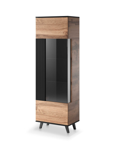 RANDOM Witryna Dąb Wotan/Czarny 60x182cm - Stylowe Przechowywanie z Wizją