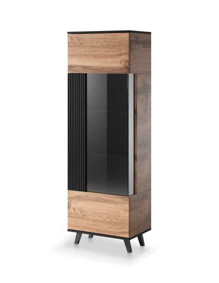 RANDOM Witryna Dąb Wotan/Czarny 60x182cm - Stylowe Przechowywanie z Wizją