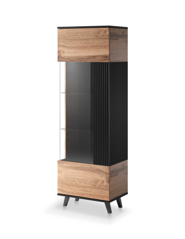 RANDOM Witryna Dąb Wotan/Czarny 60x182cm - Stylowe Przechowywanie z Wizją