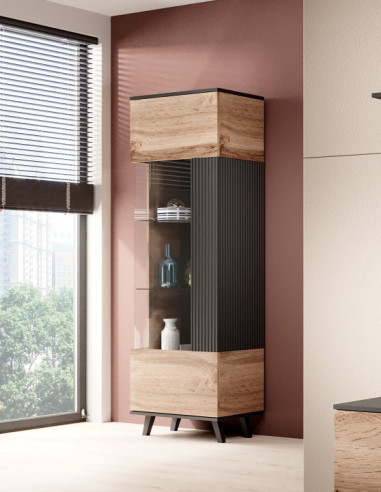 RANDOM Witryna Dąb Wotan/Czarny 60x182cm - Stylowe Przechowywanie z Wizją