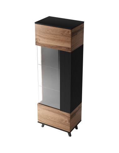 RANDOM Witryna Dąb Wotan/Czarny 60x182cm - Stylowe Przechowywanie z Wizją