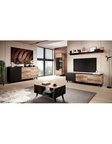 RANDOM Witryna Dąb Wotan/Czarny 60x182cm - Stylowe Przechowywanie z Wizją