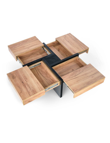 SEVILLA Ława Rozkładana ze Schowkami Dąb Craft/Czarny 100/100cm - Nowoczesna