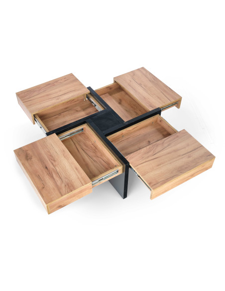 SEVILLA Ława Rozkładana ze Schowkami Dąb Craft/Czarny 100/100cm - Nowoczesna