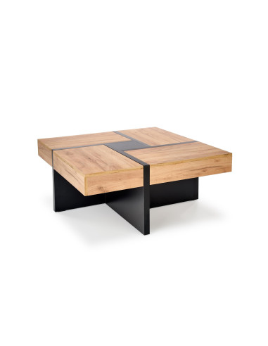 SEVILLA Ława Rozkładana ze Schowkami Dąb Craft/Czarny 100/100cm - Nowoczesna