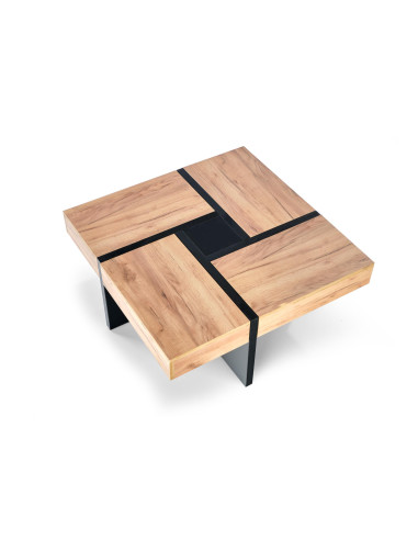 SEVILLA Ława Rozkładana ze Schowkami Dąb Craft/Czarny 100/100cm - Nowoczesna