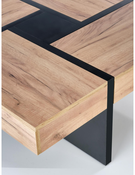 SEVILLA Ława Rozkładana ze Schowkami Dąb Craft/Czarny 100/100cm - Nowoczesna