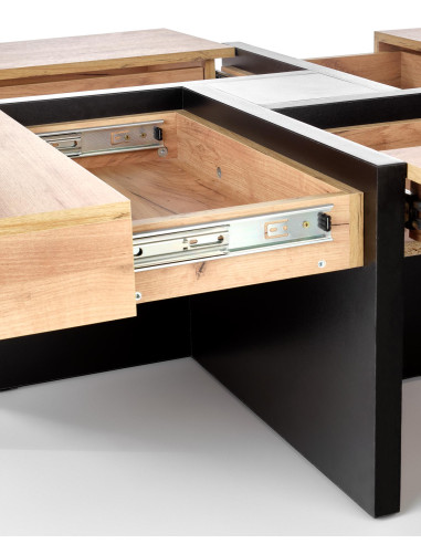 SEVILLA Ława Rozkładana ze Schowkami Dąb Craft/Czarny 100/100cm - Nowoczesna