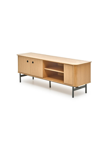 SMART Stolik RTV Dąb Naturalny/Czarny 167x59cm - Design i Funkcjonalność