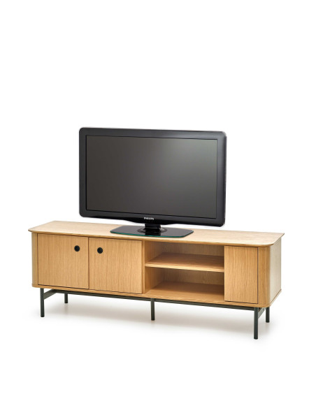 SMART Stolik RTV Dąb Naturalny/Czarny 167x59cm - Design i Funkcjonalność