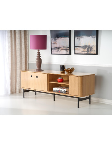 SMART Stolik RTV Dąb Naturalny/Czarny 167x59cm - Design i Funkcjonalność