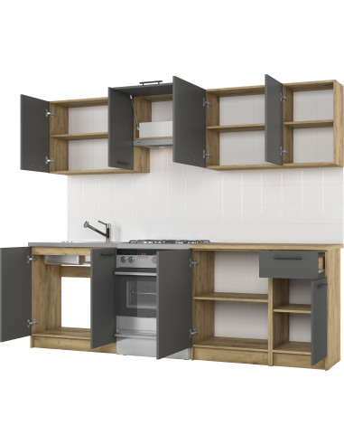 DARIA Zestaw Kuchenny Antracyt/Dąb Craft 240cm- Nowoczesność i Praktyczność