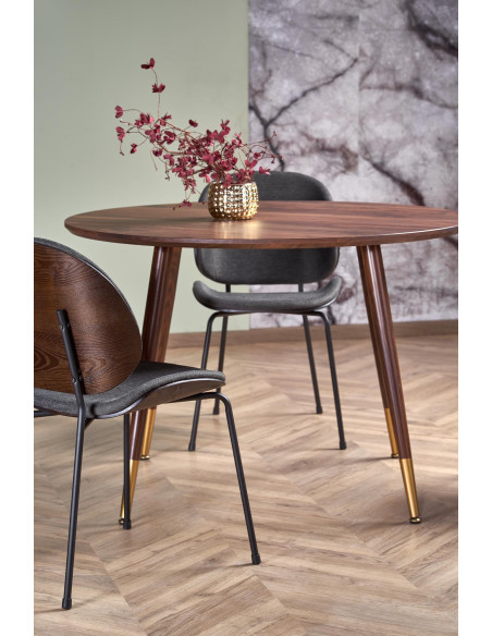 DOMENICO Stół Okrągły Orzech fi110cm, Nogi Orzech/Złoty - Klasyka i Styl