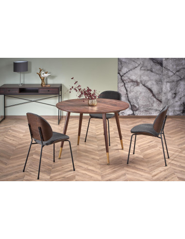 DOMENICO Stół Okrągły Orzech fi110cm, Nogi Orzech/Złoty - Klasyka i Styl