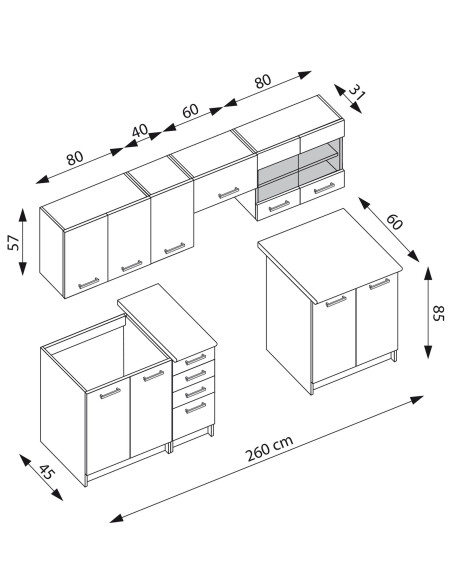 AMANDA 2 260 - Kuchnia Akacja Cynamonowa/Dąb Navara | Blat Kolor Granitowy