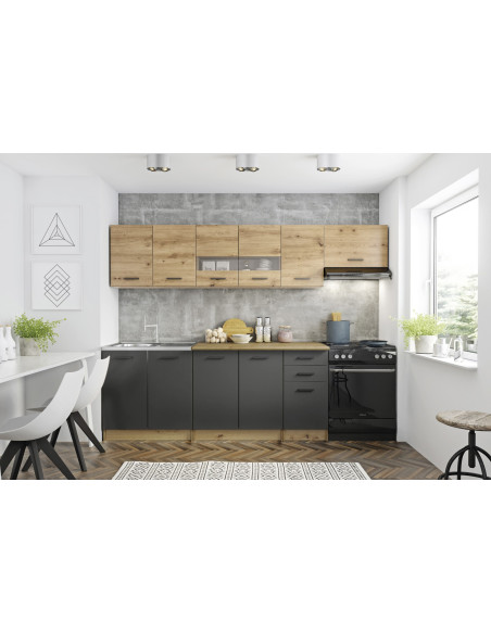 PERŁA Zestaw Kuchenny 260cm Dąb Artisan/C. Popiel - prowadnice Metabox