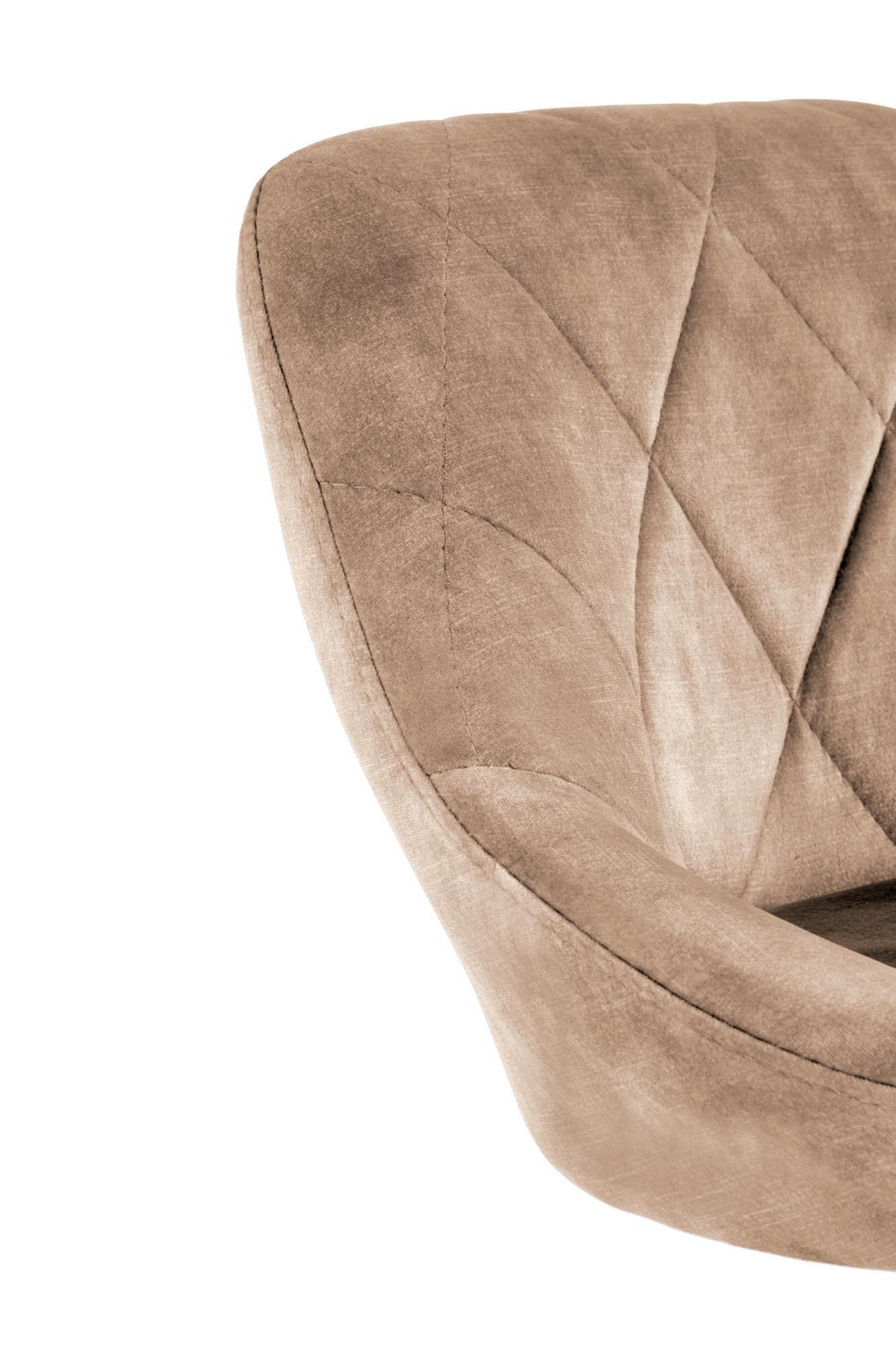 Zbliżenie na beżowe, welurowe siedzisko hokera H101 Bluvel 28 z ozdobnymi przeszyciami.