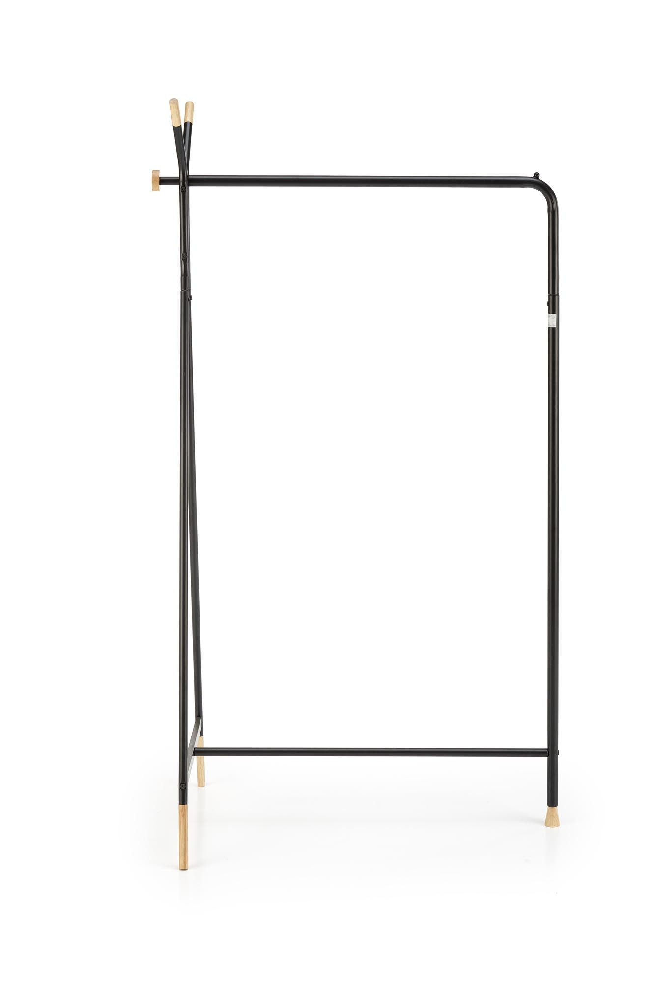 Wymiarowanie czarnego wieszaka WU-32 z naturalnymi drewnianymi akcentami – widok z boku.