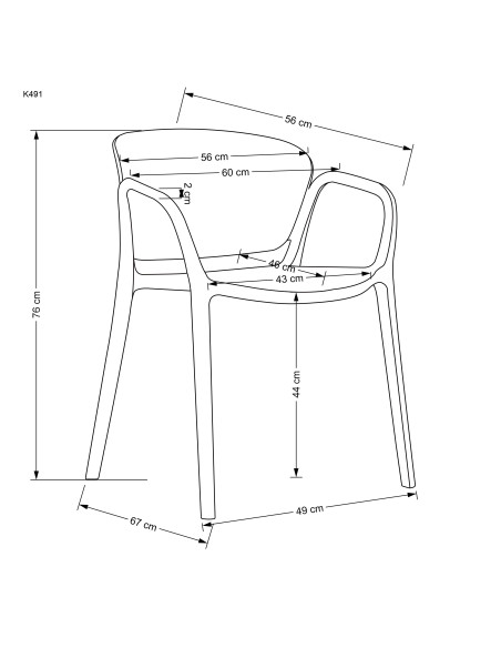 K491 Krzesło Czarne Polipropylen z Podłokietnikami - Lekkość i Styl