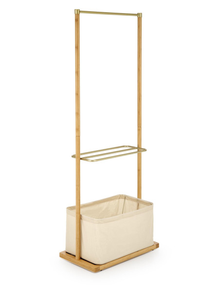 WU-31 Wieszak 60/35/166 cm z Pojemnikiem Beż/Złoty/Drewno Bambusowe