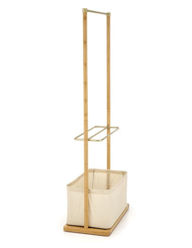 WU-31 Wieszak 60/35/166 cm z Pojemnikiem Beż/Złoty/Drewno Bambusowe