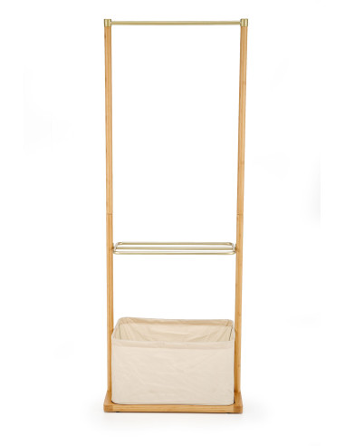 WU-31 Wieszak 60/35/166 cm z Pojemnikiem Beż/Złoty/Drewno Bambusowe