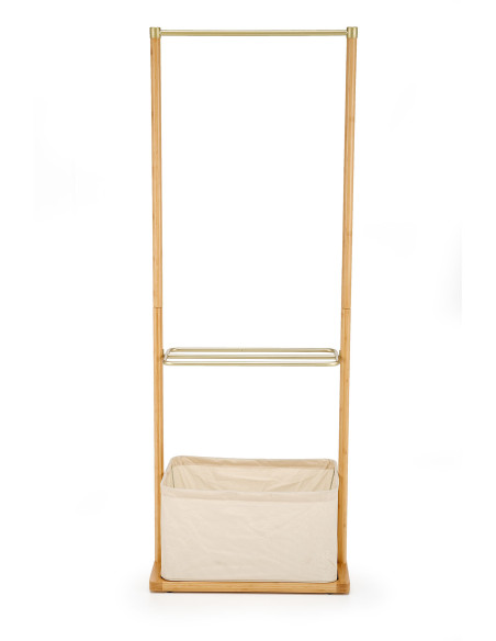 WU-31 Wieszak 60/35/166 cm z Pojemnikiem Beż/Złoty/Drewno Bambusowe