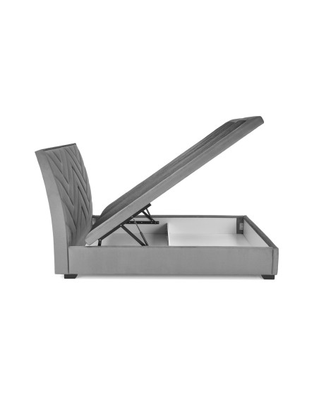 CONTINENTAL 160x200 cm Łóżko z Pojemnikiem na Pościel Popiel Velvet/Drewno Lite