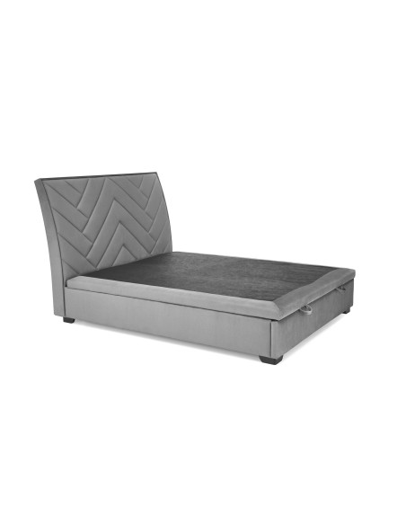 CONTINENTAL 160x200 cm Łóżko z Pojemnikiem na Pościel Popiel Velvet/Drewno Lite