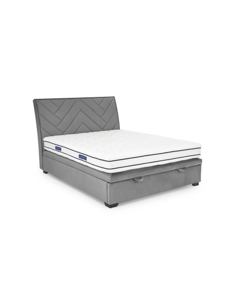 CONTINENTAL 160x200 cm Łóżko z Pojemnikiem na Pościel Popiel Velvet/Drewno Lite