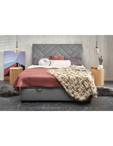 CONTINENTAL 160x200 cm Łóżko z Pojemnikiem na Pościel Popiel Velvet/Drewno Lite