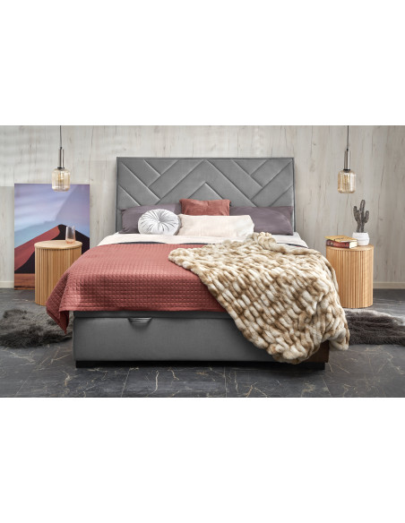 CONTINENTAL 160x200 cm Łóżko z Pojemnikiem na Pościel Popiel Velvet/Drewno Lite