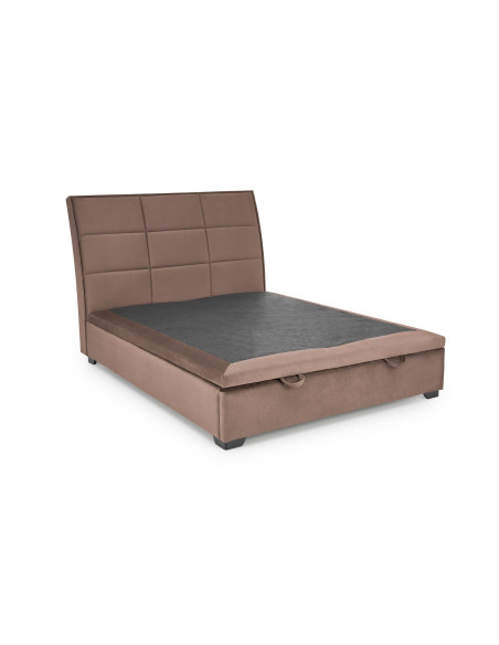 CONTINENTAL 160x200 cm Łóżko z Pojemnikiem na Pościel Beżowe Velvet/Drewno