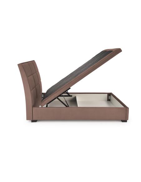 CONTINENTAL 160x200 cm Łóżko z Pojemnikiem na Pościel Beżowe Velvet/Drewno