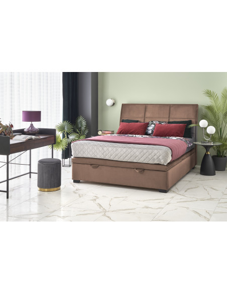 CONTINENTAL 160x200 cm Łóżko z Pojemnikiem na Pościel Beżowe Velvet/Drewno