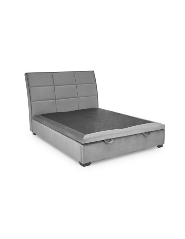 CONTINENTAL 160x200 cm Łóżko z Pojemnikiem na Pościel Popiel Velvet/Drewno Lite