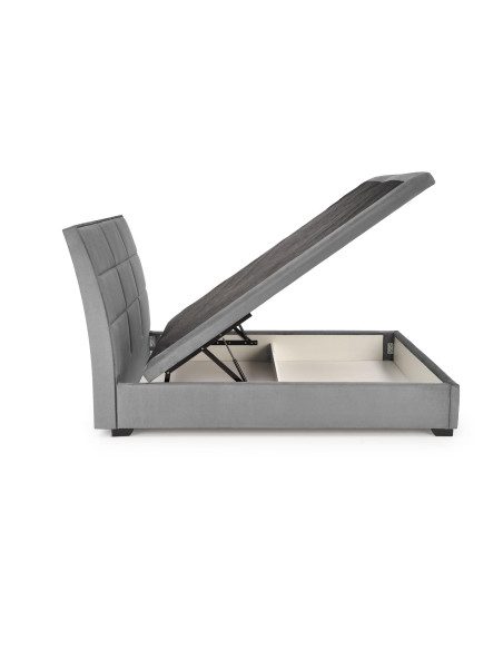 CONTINENTAL 160x200 cm Łóżko z Pojemnikiem na Pościel Popiel Velvet/Drewno Lite