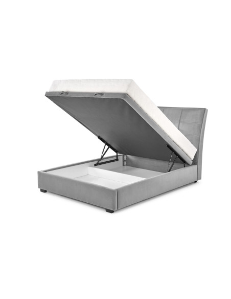 CONTINENTAL 160x200 cm Łóżko z Pojemnikiem na Pościel Popiel Velvet/Drewno Lite