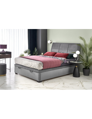 CONTINENTAL 160x200 cm Łóżko z Pojemnikiem na Pościel Popiel Velvet/Drewno Lite