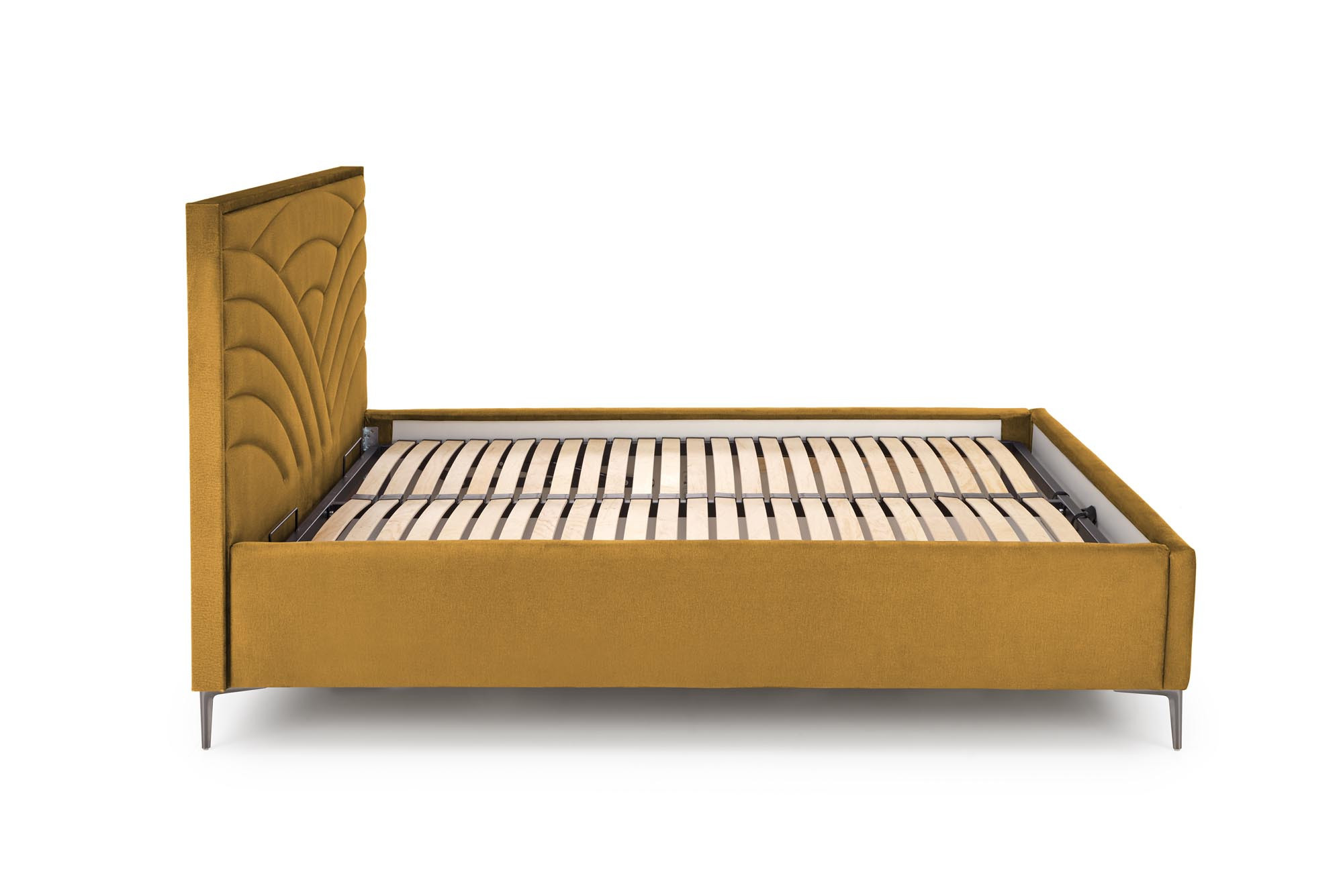 Musztardowe wezgłowie Sereno z velvetu Monolith 48 – widok z boku.