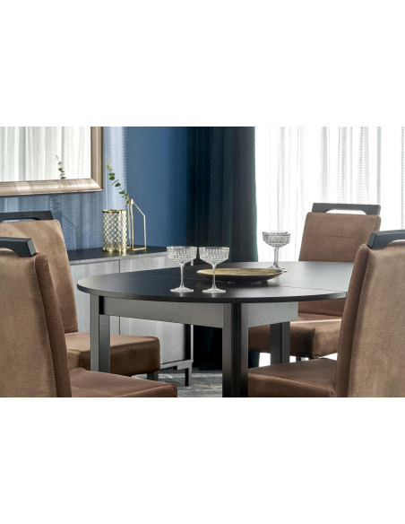 RINGO Stół Rozkładany Okrągły Czarny 102-142cm - Nowoczesność i Klasa