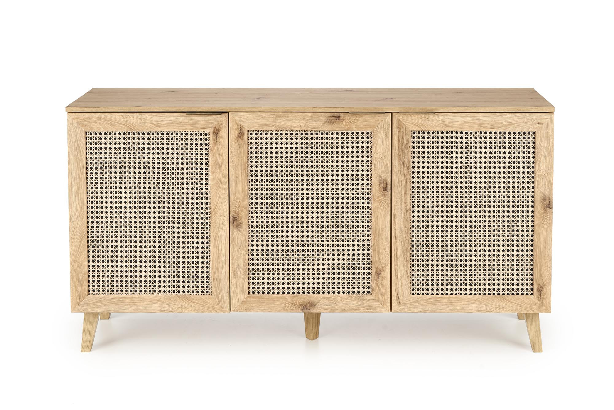 Komoda BORNEO KM-1 w kolorze dąb artisan – front z nadrukiem w stylu plecionki rattanowej.