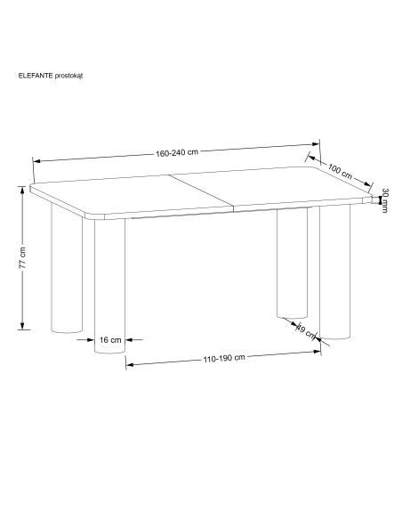 ELEFANTE Stół Rozkładany Dąb Naturalny 160-240x100cm - Przestrzeń i Design